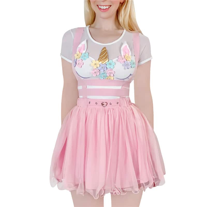 overall skirt pink